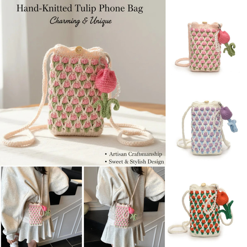 Mini Backpack Purse - Вязаная крючком сумка-тюльпан ручной работы, розовая